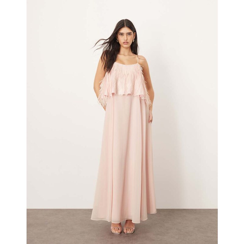 ARRANGE shard sequin layered trapeze cami maxi dress in light pink 106914296