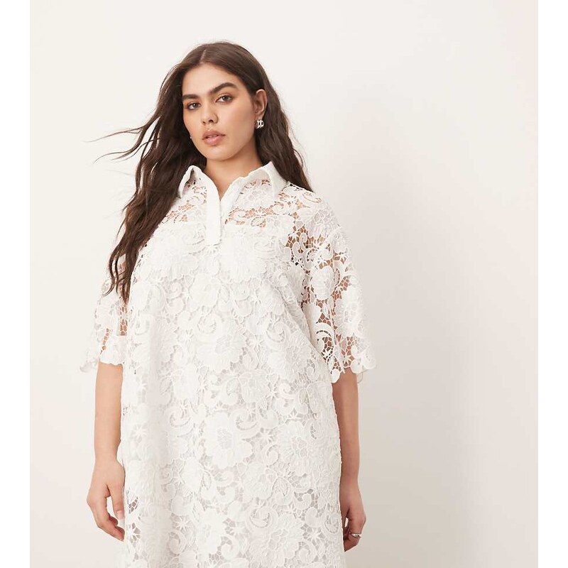 ARRANGE curve lace polo t-shirt mini dress in white 105362253