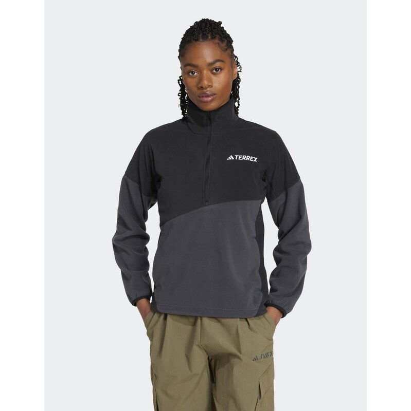 adidas Terrex multi climawarm fleece anorak in black / carbon
