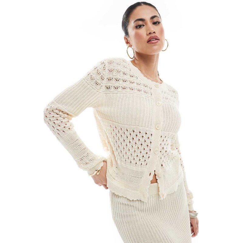 Vero Moda patched crochet cardigan co-ord in cream-White 105362072