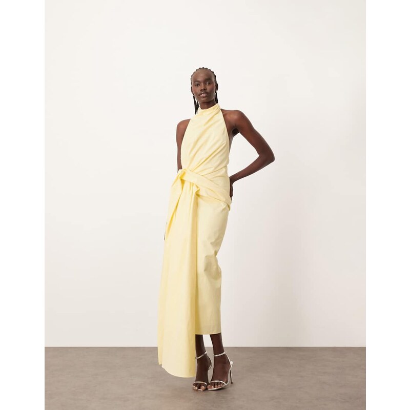 ARRANGE structured halter maxi dress with drape detail in lemon