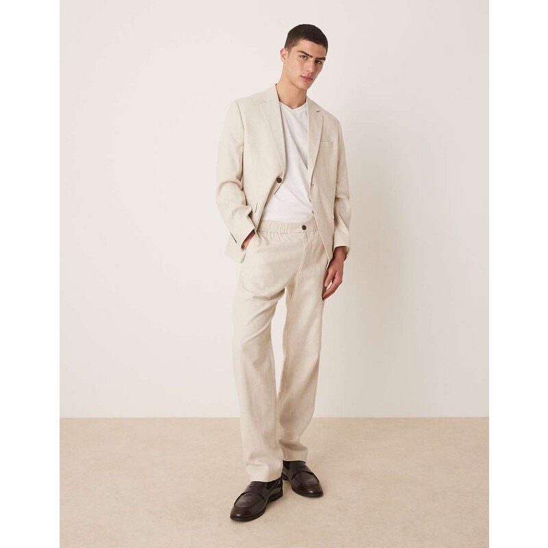 Selected Malik linen mix regular fit trouser in cream-White