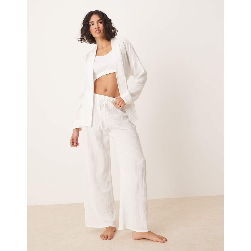 Luna oversized pyjama bottoms co ord in white 115533617