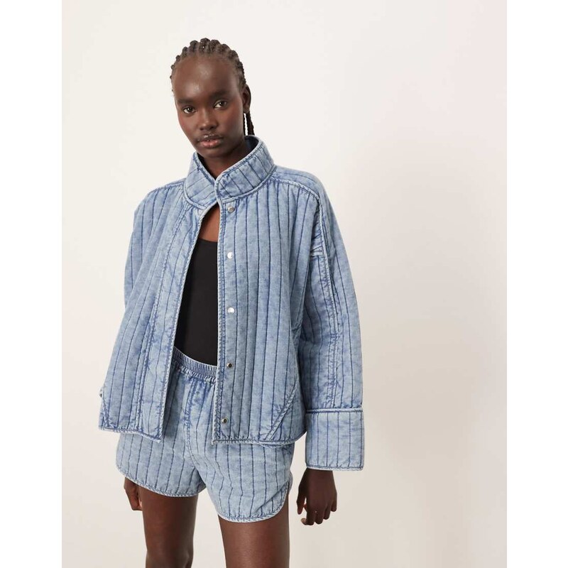 ARRANGE quilted distressed-look boxy jacket co-ord with wide sleeve in 105458191