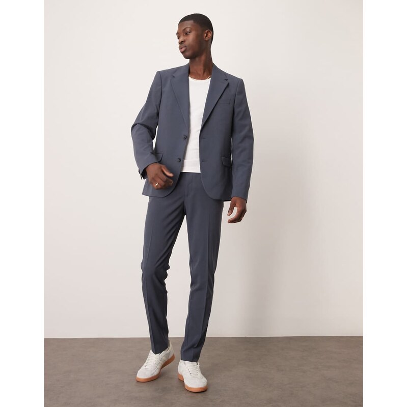 ASOS DESIGN four way stretch skinny fit suit trousers in navy