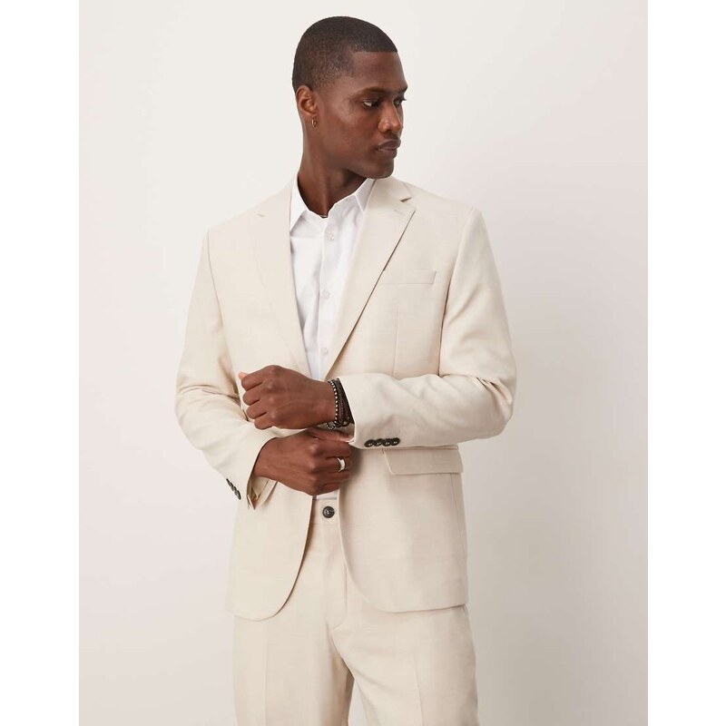 Selected wool blend regular fit blazer in cream-White