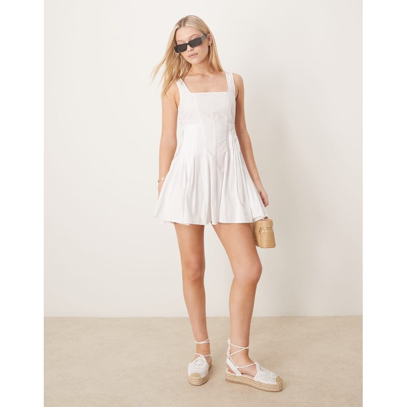 ASOS DESIGN scoop neck pleat waist mini sundress in white