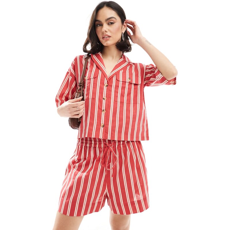 Wednesdays Girl striped boxy shirt co-ord in red 105592089