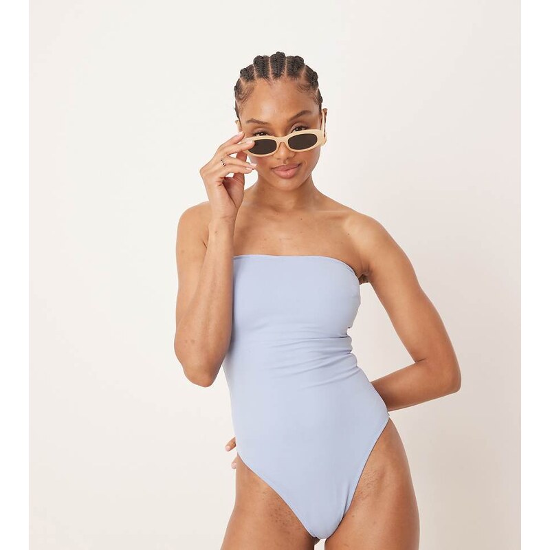 ASOS Tall ASOS DESIGN Tall Maya sleek bandeau padded swimsuit in blue 105364019