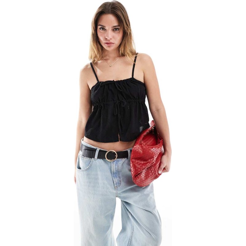 Cotton On tie front cami top in black 105364029