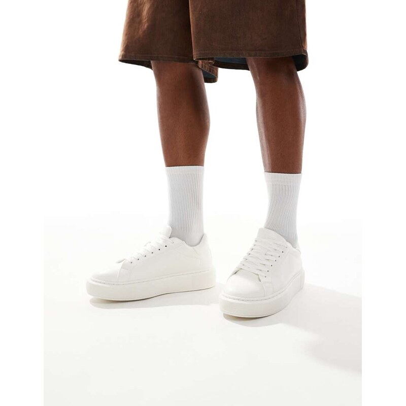 Jack & Jones faux leather trainer in white