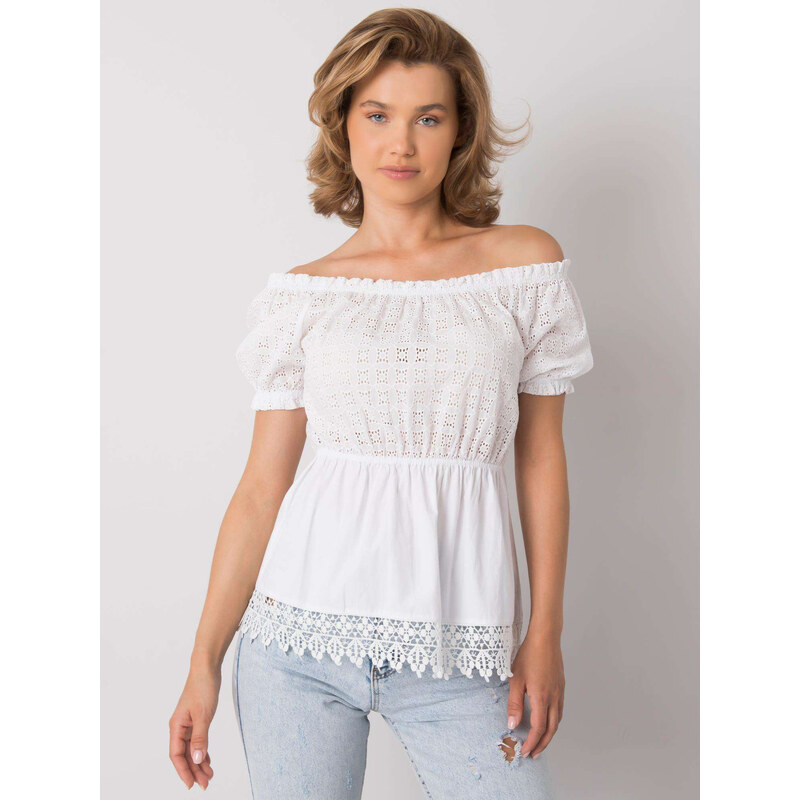 BASIC Bílá halenka s krajkou LK-BZ-506361.11P-white