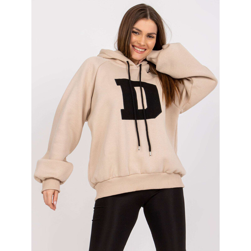 BASIC Béžová mikina Valeria s kapucí a písmenem D --beige