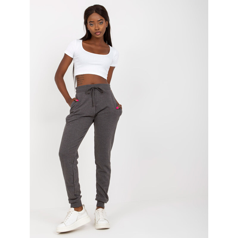BASIC FEEL GOOD Tmavě šedé stylové tepláky -dark grey Šedá 72770106