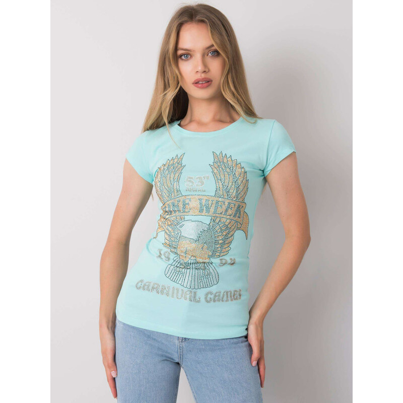 BASIC Světle modré dámské tričko s kamínky -blue Mint 85871039