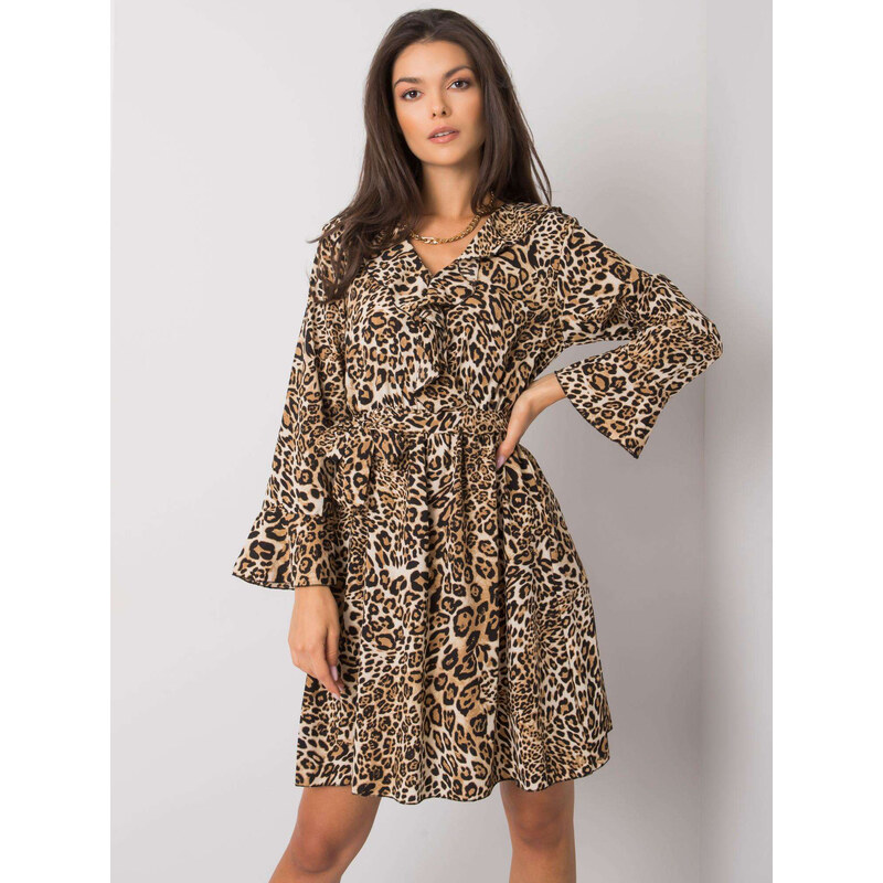 ITALY MODA Béžovo-černé leopardí šaty --beige Zvířecí