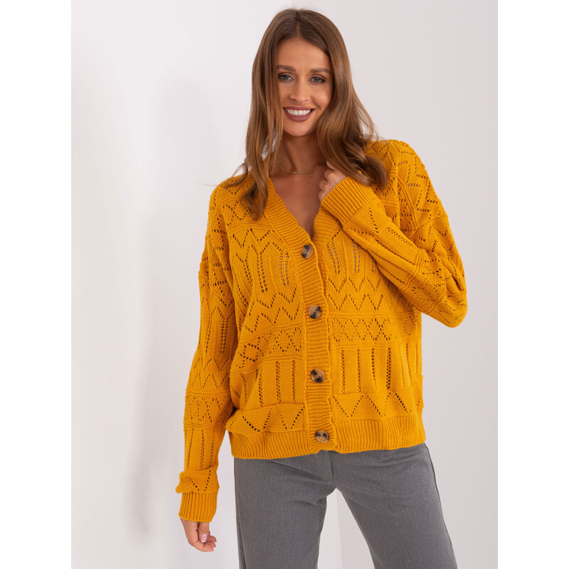 BASIC Hořčicový svetr na knoflíky -dark yellow Hořčicová