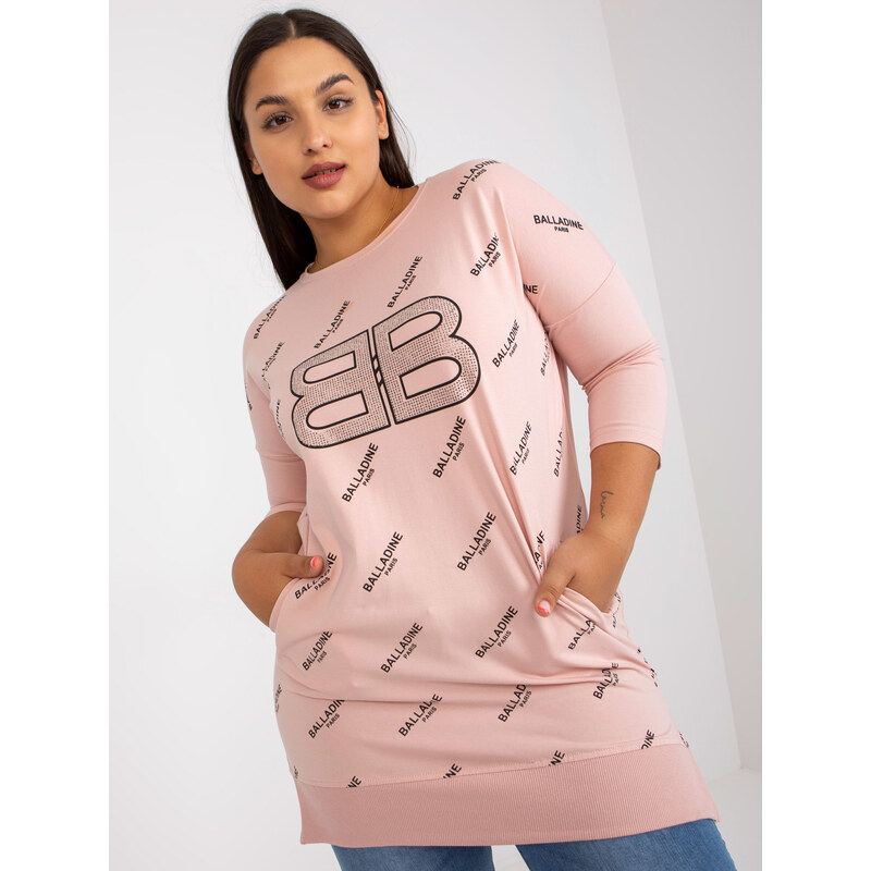 RELEVANCE Světle růžové dámské delší tričko s potiskem -light pink 85874859