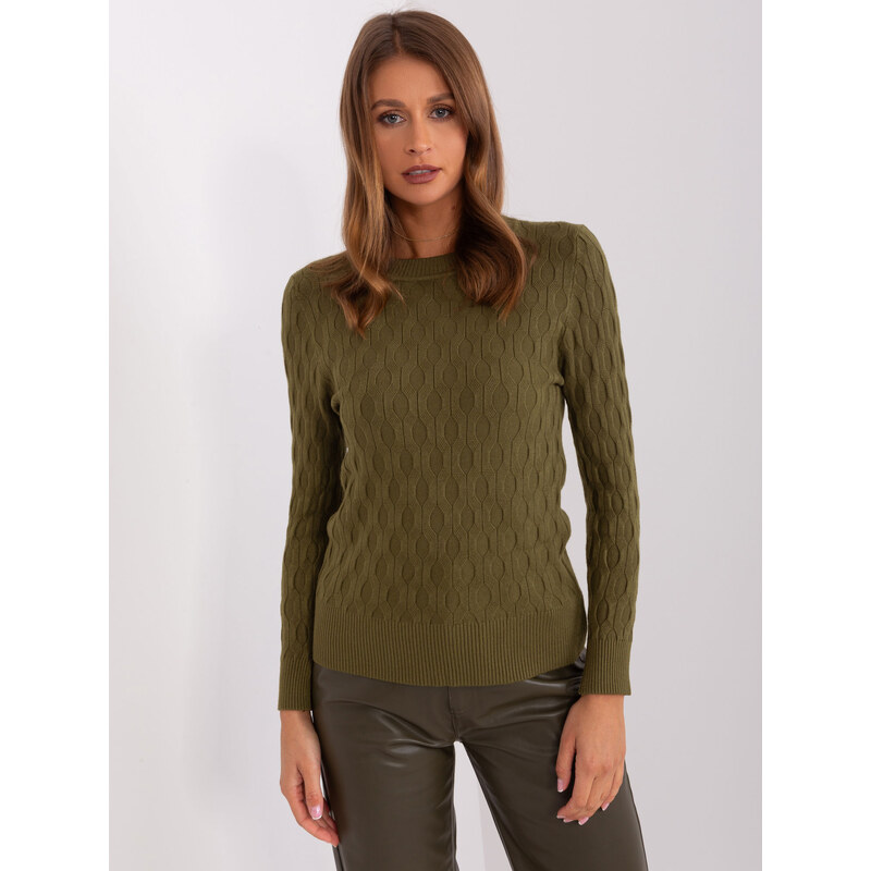 ITALY MODA Tmavý khaki svetr se vzory --khaki 86596238