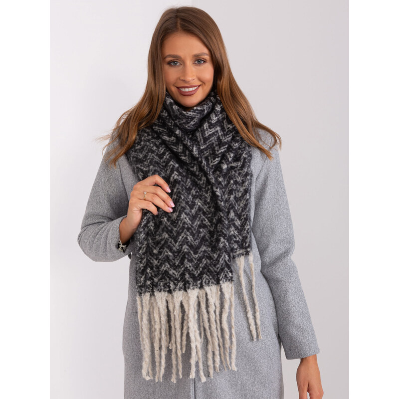 ITALY MODA Černo-béžová vzorovaná šála s třásněmi -black-beige Černá 86596310