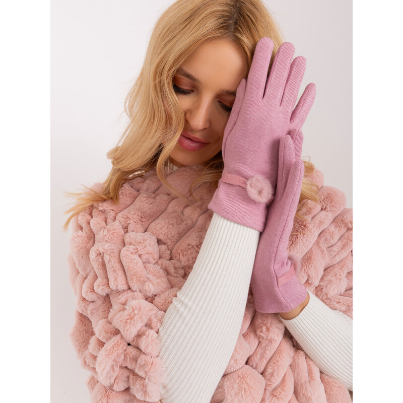 ITALY MODA Růžové zimní rukavice s ozdobou -AT-RK-23904.27-pink