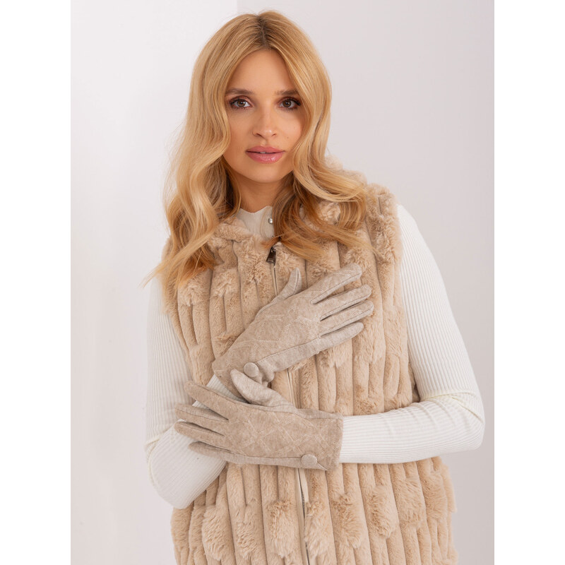 ITALY MODA Béžové rukavice s ozdobným knoflíkem -beige Béžová