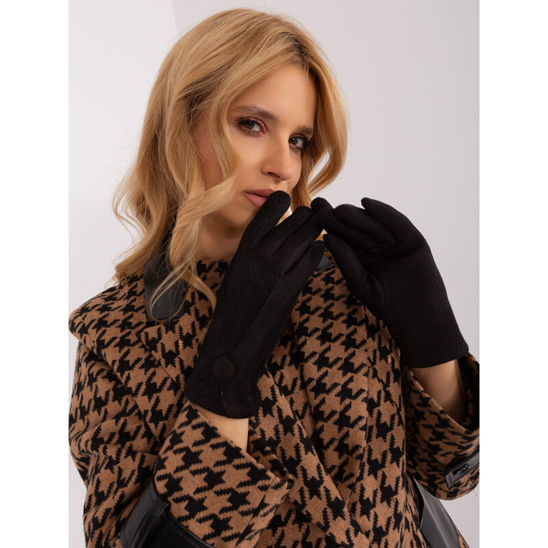 ITALY MODA Černé rukavice s ozdobným knoflíkem -black Černá 88469585