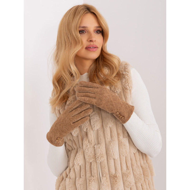 ITALY MODA Camel rukavice s knoflíčky -camel Hnědá 88469577