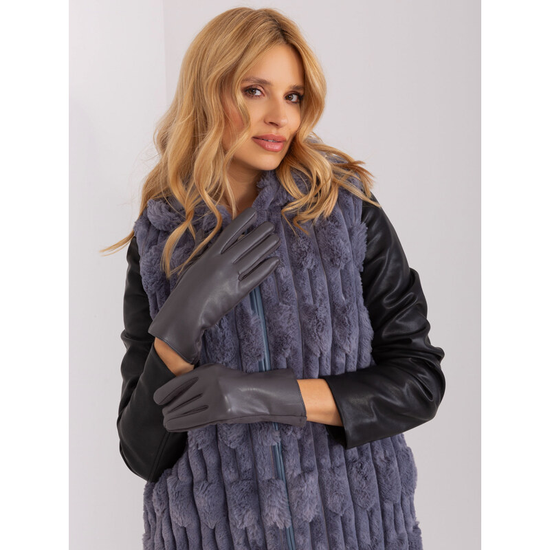 ITALY MODA Tmavě šedé hladké zimní rukavice -dark grey Šedá