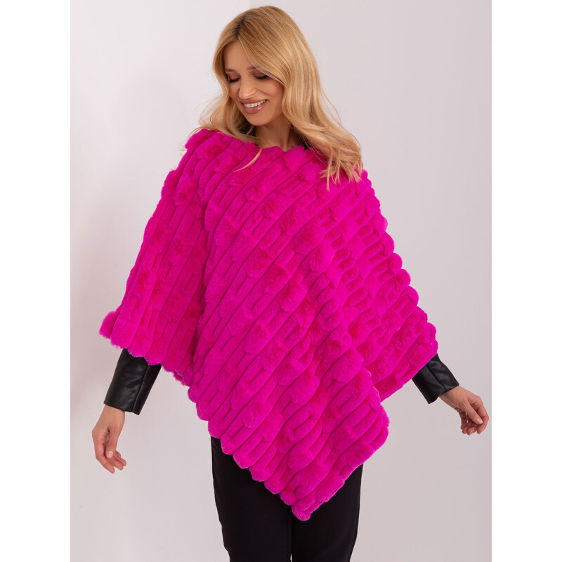 ITALY MODA Tmavě růžové kožešinové teplé pončo --fuchsia Tmavě