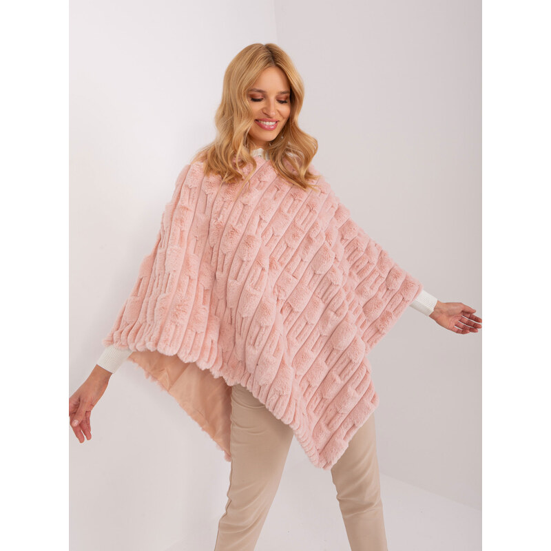 ITALY MODA Světle růžové kožešinové teplé pončo --light pink Světle 88469641