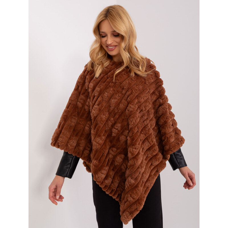 ITALY MODA Hnědé kožešinové teplé pončo --light brown Hnědá 88469648