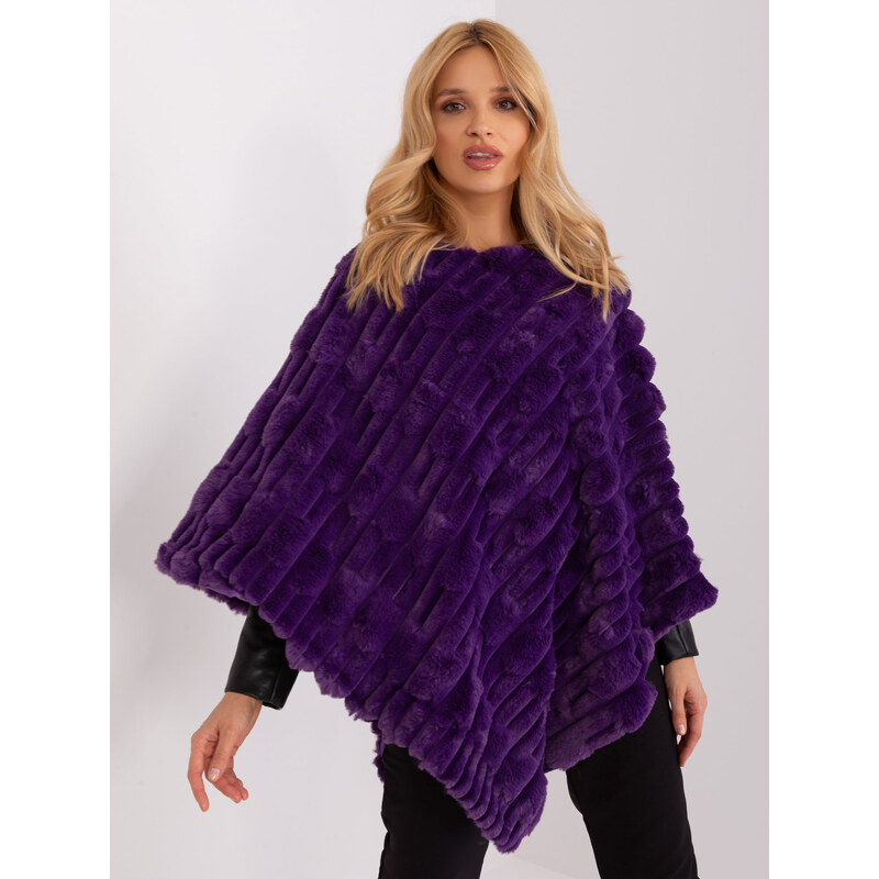 ITALY MODA Tmavě fialové kožešinové teplé pončo --dark purple Fialová 88469640