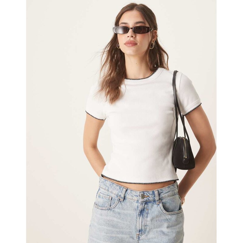 ASOS DESIGN babytee with blanket stitch detail in white