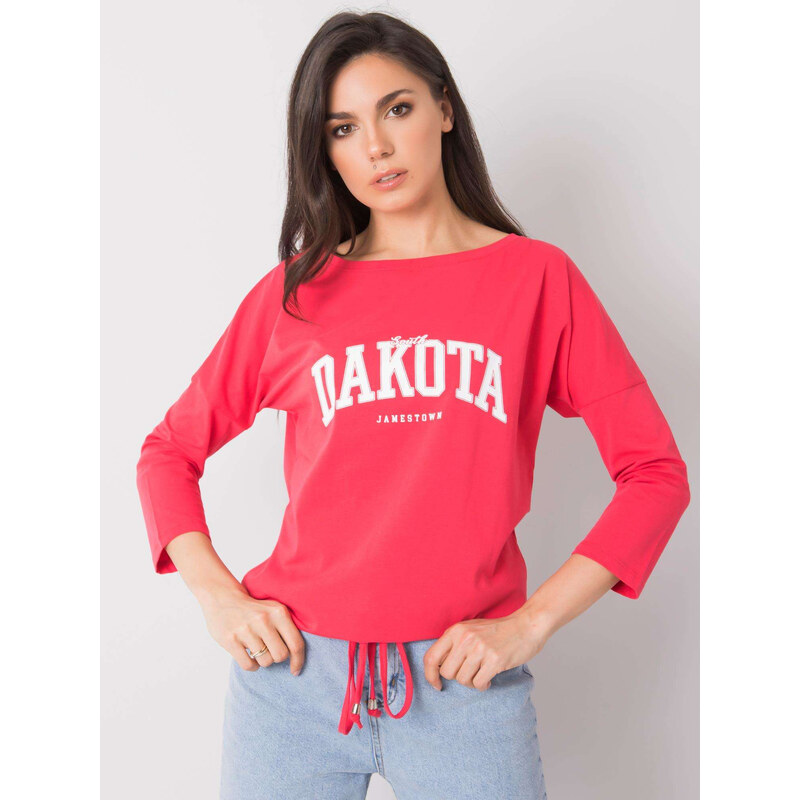 RUE PARIS Růžové dámské tričko s nápisem DAKOTA -coral Červená 60132060