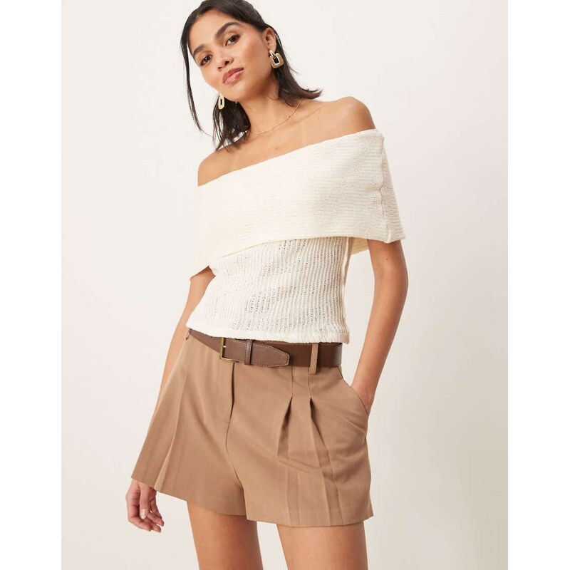 ASOS DESIGN tailored high waist shorts with faux leather belt in mocha 105367001