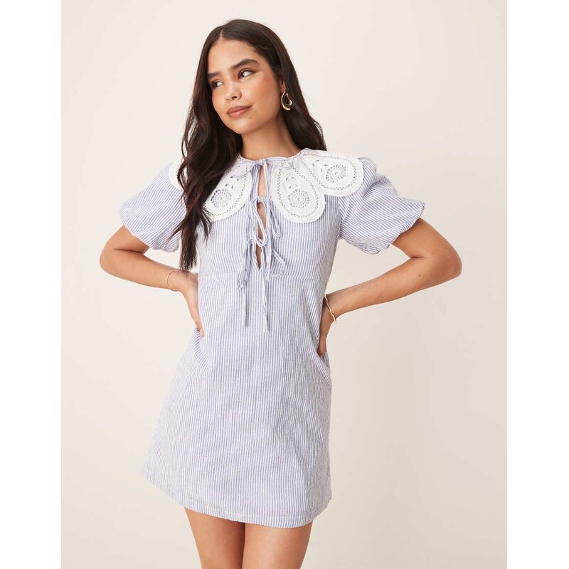 Nobodys Child Bessie scallop collar detail mini smock dress in blue 105376665
