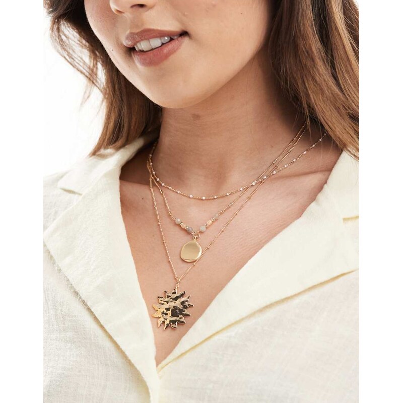 Accessorize layered sun necklace in gold 105376527