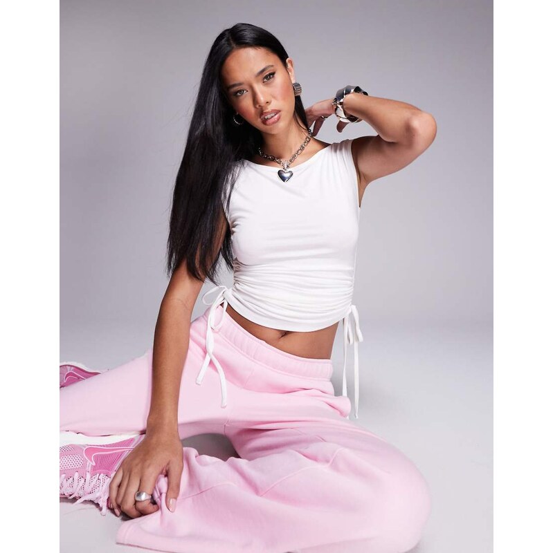 ASOS DESIGN slinky tank top with ruched drawstring waist detail in 105630269