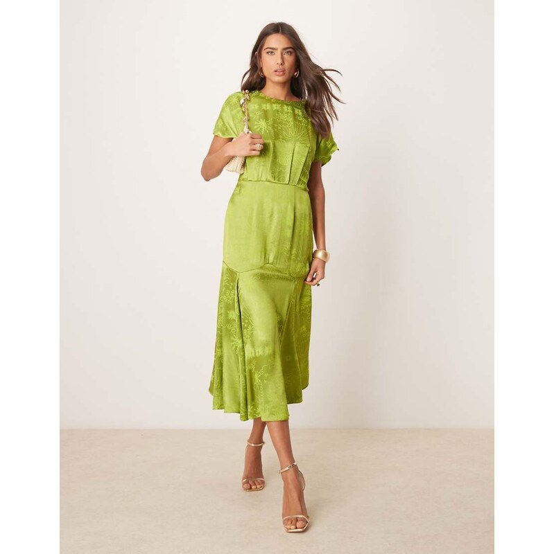 Never Fully Dressed embossed satin midaxi dress in green