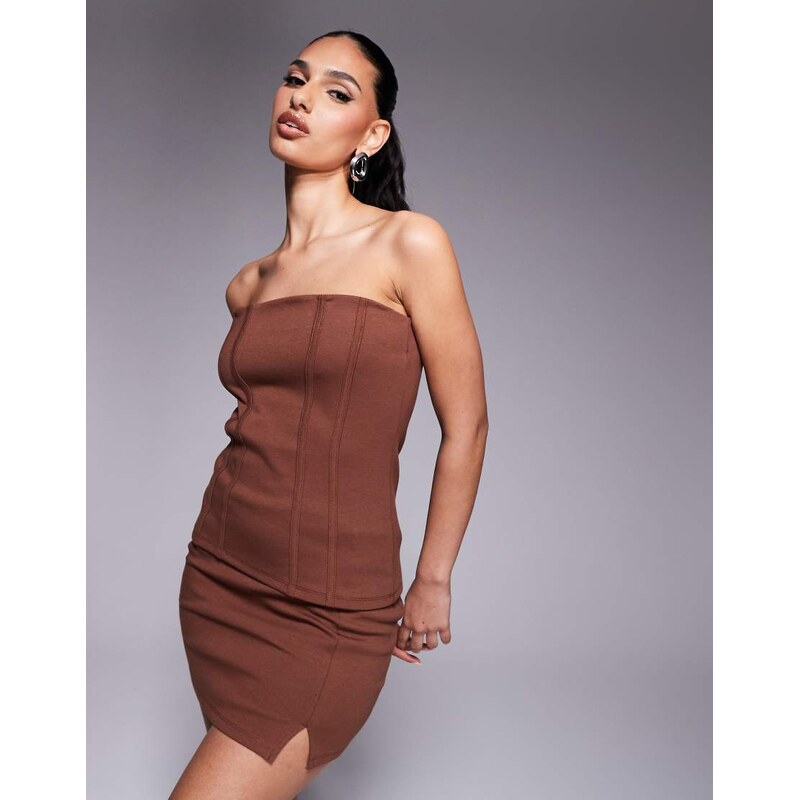 ASOS DESIGN co-ord premium ponte mini skirt in chocolate-Brown 105376800