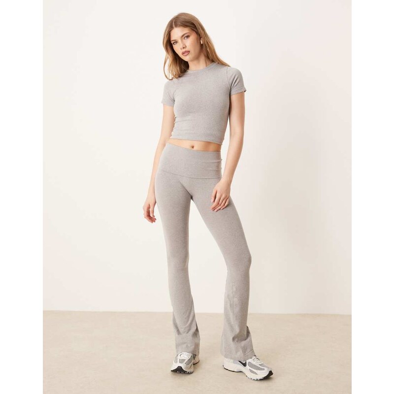 ASOS DESIGN seamless sculpting fold waist flare trouser co-ord in grey 105376789
