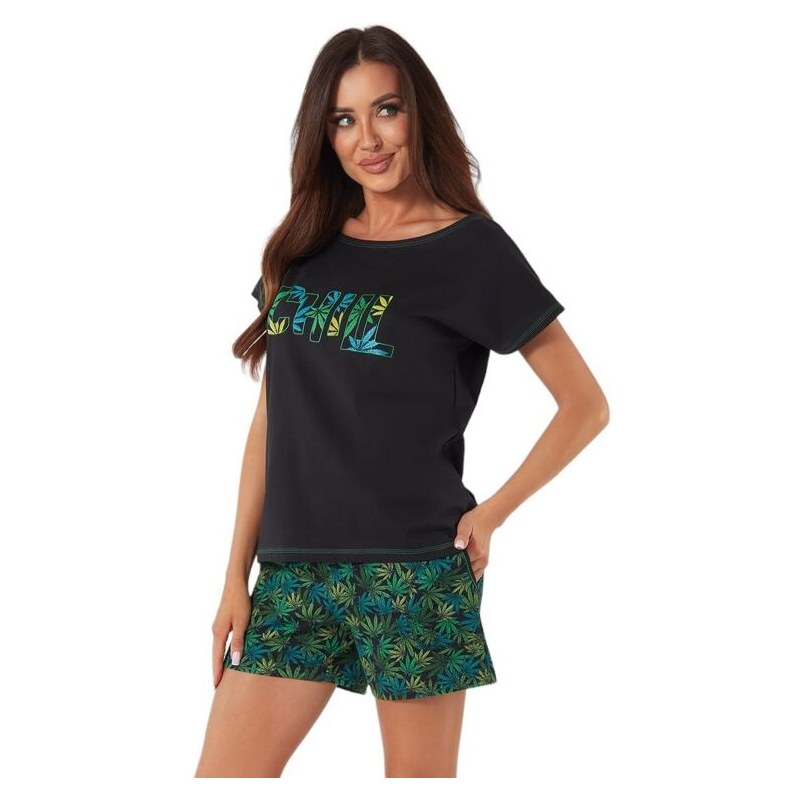 Italian Fashion Krátké dámské pyžamo Chill černé s nápisem 90673042