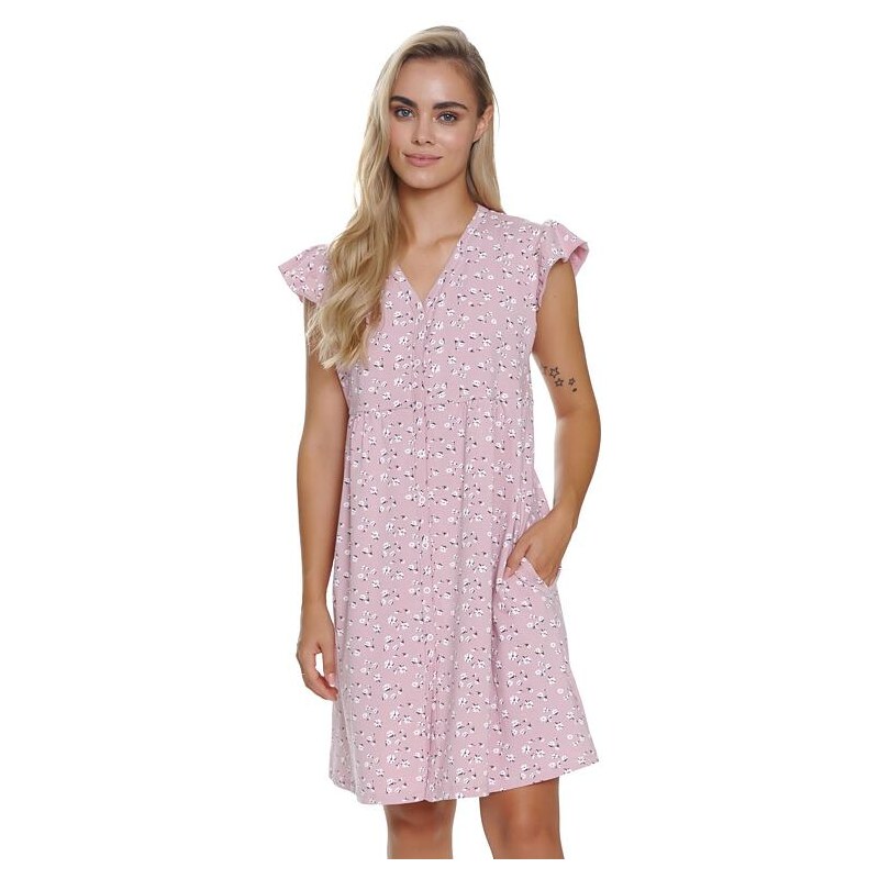 DN Nightwear Propínací noční košile Daisy Flowers růžová