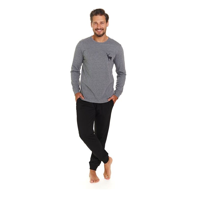 DN Nightwear Pánské pyžamo Jelen šedé dlouhé