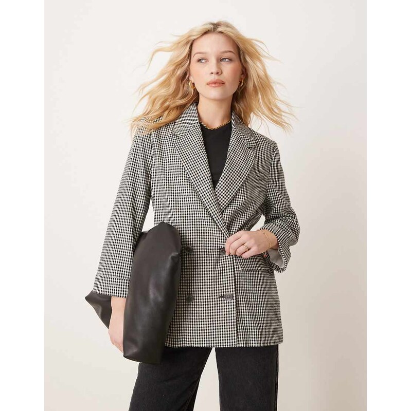 Abercrombie & Fitch slouchy double breasted blazer in black gingham 105396462