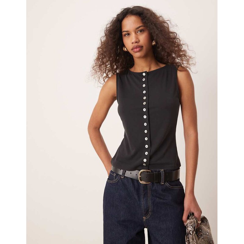 ASOS DESIGN sleeveless modal button tank in black