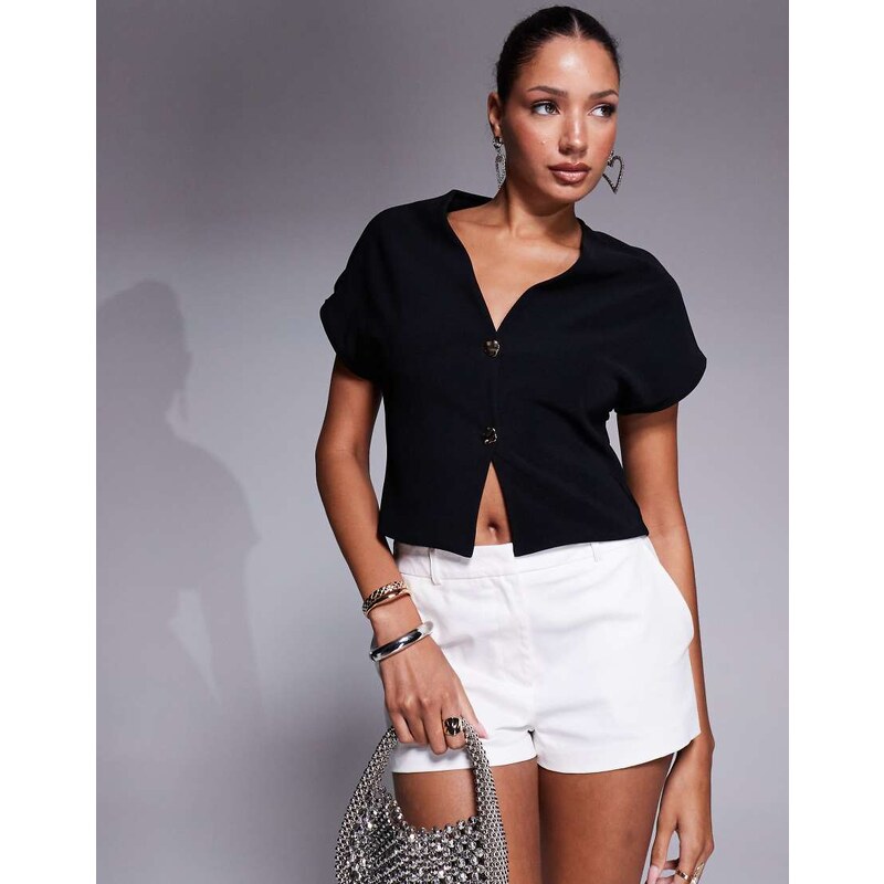 ASOS DESIGN short sleeve ribbed jersey waistcoat gold button trim in 105383815