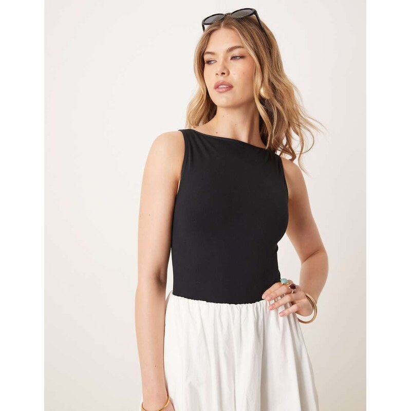 ASOS DESIGN seamless boat neck bodysuit in black 105387002