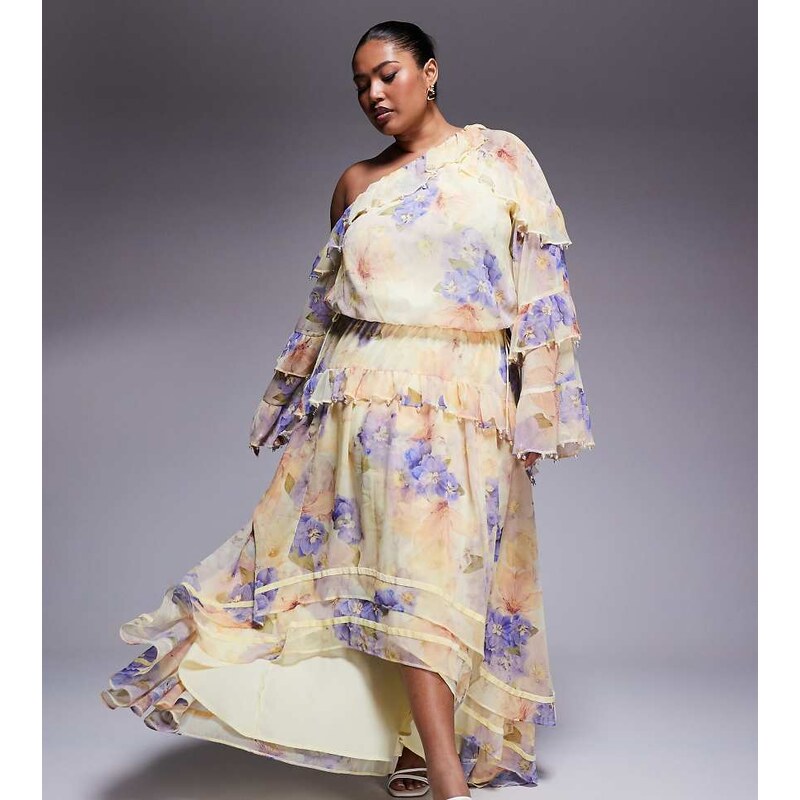 ASOS LUXE Curve pearl embellished chiffon exaggerated maxi dress in 105389726